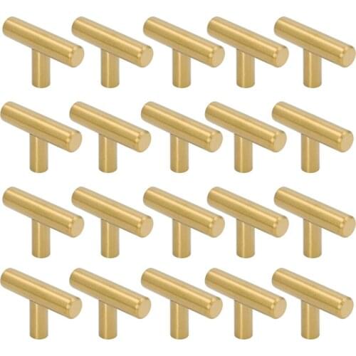 50mm Long Single Hole Cabinet Knobs and Pulls Door Cupboards Drawers Bedroom Furniture Handles Brushed ,20 Pack,Gold