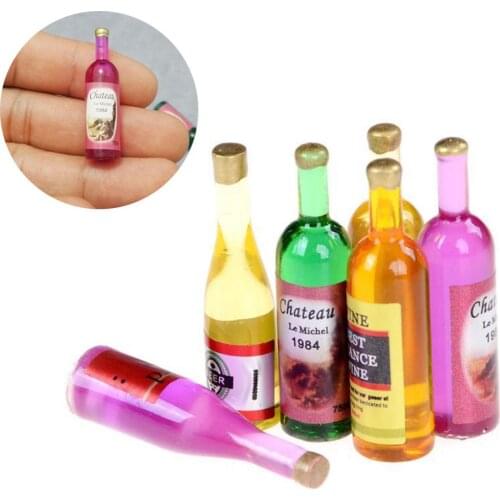 6Pcs/Set 1/12 Miniature Colourful Wine Bottles Dollhouse Kitchen Accessories New