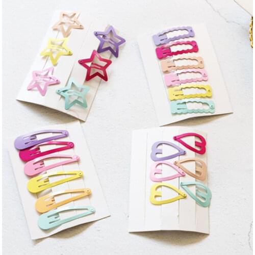 6pcs/Set Cute Girls BB Snap Hair Clips Printing Candy Color Cartoon Hair Hairpins Hair Care Styling Tools Beauty Tools