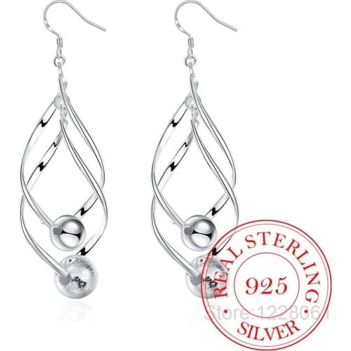 925 Sterling Silver Earrings For Women Scrub Glossy Beads Ball Long Dangles Femme Fashion Spiral 8 Shape Jewelry Two Layer