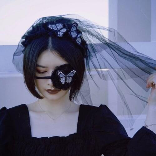 Anime Eyepatch Halloween Gothic Black Butterfly Handmade Accessories Lace Eye Patch Masquerade Cosplay Party