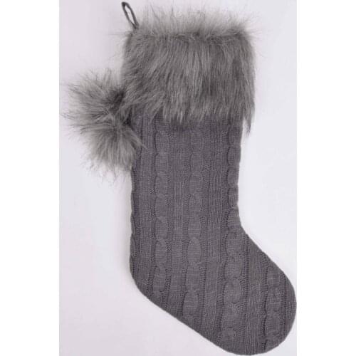 Free shipping Christmas Gifts Socks/Christmas Decoration/Grey Knitting with Faux Fur Cuff Christmas Stockings P4643-grey