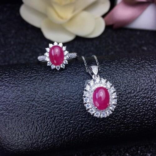 Free Shipping Natural Ruby jewelry set Natural Real Ruby 925 sterling silver 1pc pendant,1pc Ring