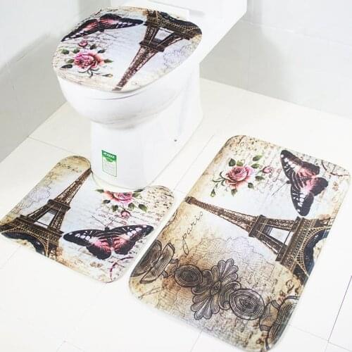 3pcs/lot Butterfly Eiffel Tower Toilet Seat Cover Flannel Fabric Toilet Case Europe Bathroom Door Non-slip Mat Home Decoration