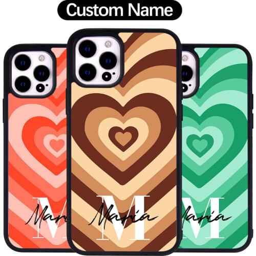 Custom Name Cover For iPhone 12 11 Pro Max 7 8 Plus X XS XR 6S SE Coffee Color Unfold Love Heart Pattern Sublimation Phone Case