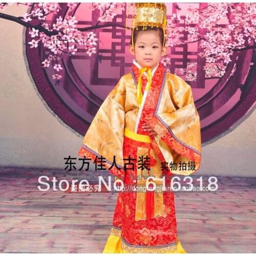Childrens Day Ancient Chinese Little Emperor Costume Boys Stage Clothing Set (Clothes + Emperor Hat)