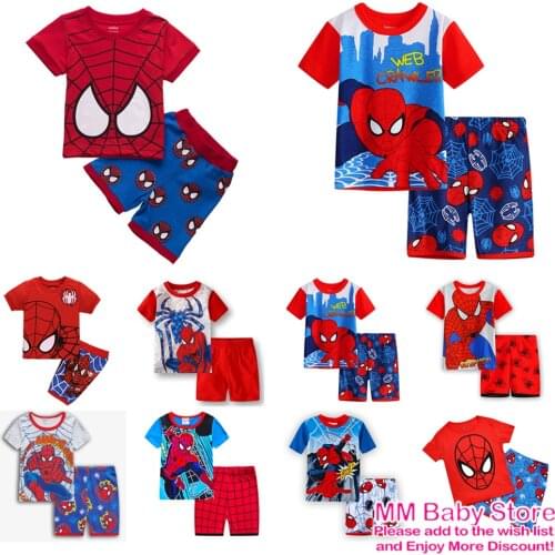 Childrens Summer Pajamas Clothes Short Sleeve Spider-Man Cartoon Suit 1-7 Years Baby Boys Girls Cotton Set Kids Pajamas Clothes