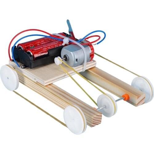 DIY Wooden Electric Pulley Four Wheel Drive Car Assembly Model Kit Science Experiment Educational Funny Toys Children Gift
