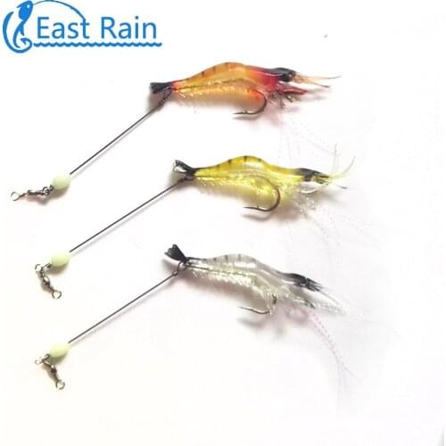 3pcs 2.95inch Artificial Shrimp Soft Baits Jig Head Calorina Rigs Lures Fluorescent Shrimp Night Fishing Free shipping