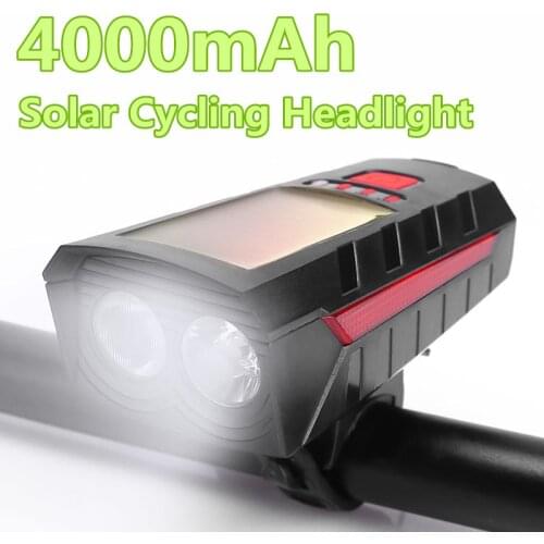 Solar Bicycle Light USB Rechargeable Cycling Headlight high-brightness Bike LED Lamp as Power Bank MTB Lantern Kit