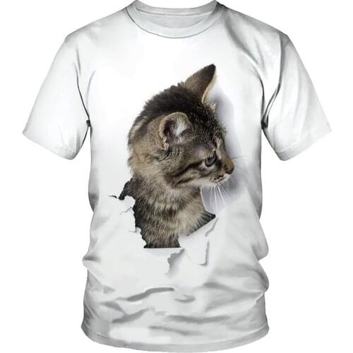 3D Cat Harajuku Print T-shirt Womens O-neck Short Sleeve Top 2021 Summer Fashion Casual Style Mens Funny Oversized Clothing
