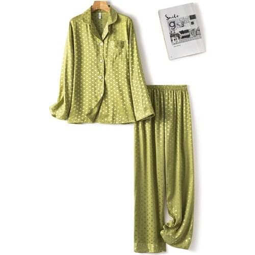 FZSLCYIYI Love Heart Jacquard Silk Satin Long Sleeve Pants Pajama Set Sleepwear Bride Bridesmaid Wedding Nightwear Homewear