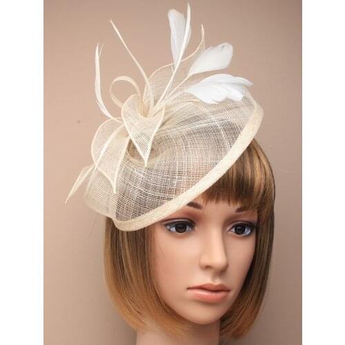 2016 Sinamay Fascinator Hat Feather Wedding Fascinator Hair Headdress Navy Blue Red Black Beige/Ivory Yellow Royal Fascinator