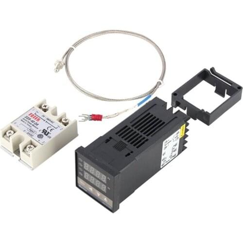 HHO-Digital PID Temperature Controller Kit Dual Digital Display REX C100 Thermostat + 40Da SSR Relay+ K Type Probe Sensor