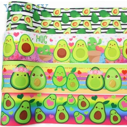 I-19912-2152,3",5yards Cartoon avocado heat transfer printing grosgrain ribbon, bow cap DIY handmade accessories decoration