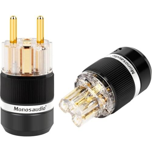 Monosaudio E101G/F101G Hi-end Pure Copper EU AC Power Cable Plug IEC Female Connector High Quality Schuko Power Plug Jack