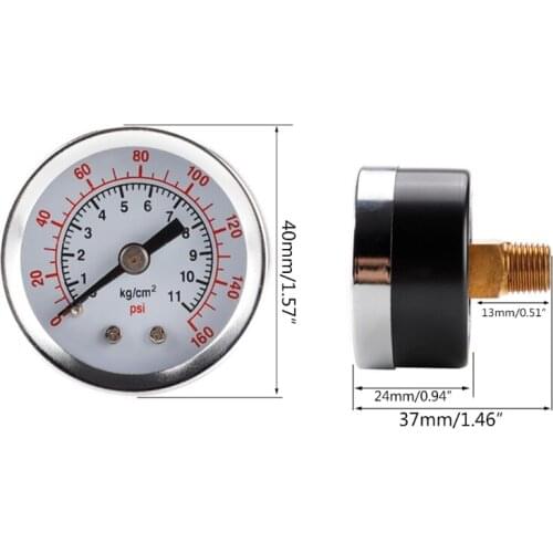 T21D 40mm Pressure Gauge 40mm 1/8 NPT , 0-100psi/kpa,Plastic 1/8"NPT Lower Mount