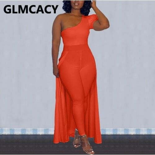 One Shoulder Skinny Runway Jumpsuit Casual Solid Party Overalls