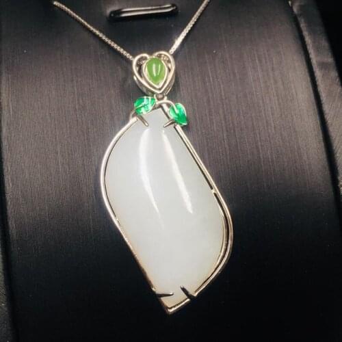 Fashion Charm Natural Hetian Jade Pendant 925 Silver Jewelry Necklace for Women Men Gift