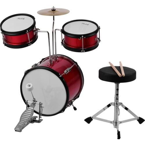 Muslady Kids Children Junior Beginners 3-Piece Drum Set Percussion Musical Instrument with Cymbal Drumsticks Adjustable Stool