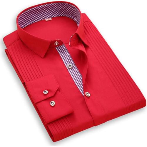 Luxury Long Sleeved Mens Tuxedo Shirts with Pleated Front Party Stage Performance Clothes Wedding Formal Fashion Dress Shirt