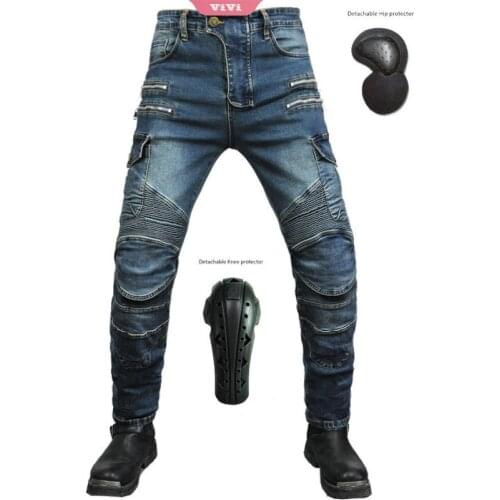 Mens Motorcycle Jeans Multi-pocket Zipper Riding Pants Safety Breathable Protective Inner Lining With Pads