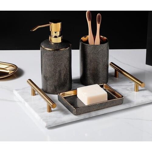 Gold Bathroom Accessories Sets Ceramics Lotion Soap Dispenser Tumbler Soap Dish Bathroom Deco Accessroy Set