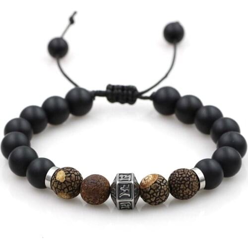 Natural Stone Tiger Eye Elastic Bracelet Stainless Steel Peace Buddhism Charm Braid Bracelet & Bangle Jewelry for Men Women