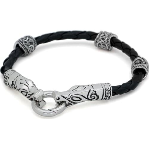 Norse viking compass rune leather amulet bracelet