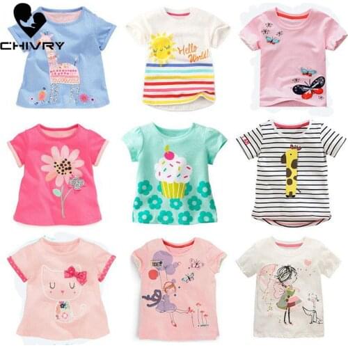 New 2021 Spring Summer Kids Girls Baby T Shirt Cartoon Animal Print Short Sleeve T-shirts Cotton Children O-neck Tops Clothing