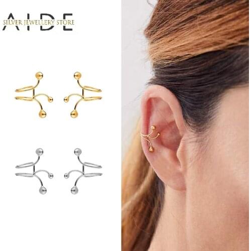 AIDE Personalized Line Ball Non Pierced Ear Cuff Simple Geometric Glossy 925 Sterling Silver Clip on Earrings Nose Ring kolczyki