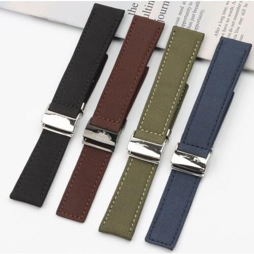 22mm Nylon fabric Leather Watch Band Watchband Pin buckle For Breitling watch strap for NAVITIMER WORLD Avenger/navitimer
