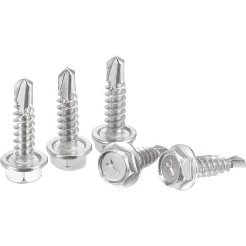 Uxcell Hex Washer Head Self Drilling Screws, #10 x 19mm 410 Stainless Steel Self Tapping Sheet Metal Screw 50pcs