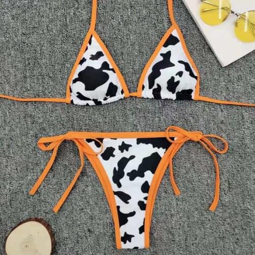 Sexy Cow Printed Bikini Women Summer Swimwear Bikini Set G-String Thong Beach Triangle Suit Swimsuit Bathing Suit Biquini 2020