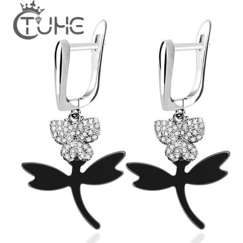 2019 New Fashion Bling Crystal Butterfly Women Earrings Never Fade Healthy Ceramic Dragonfly Earrings Elegant Jewelry Wholesale