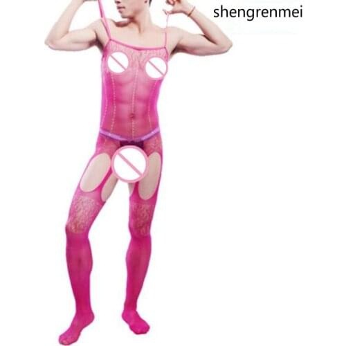 Shengrenmei Sexy Underwear Male Plus Size Bodysuit Novelty Mans Rose Red Lingerie Exotic Nightwear Men Jumpsuit Life Sleepwear