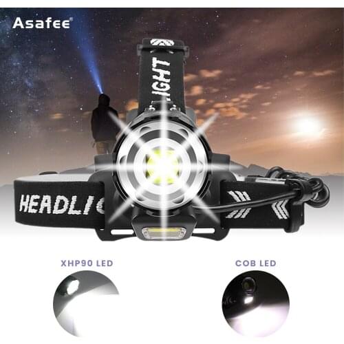 1800 Lumens XHP90+COB LED PowerfulHeadlampIPX4 Waterproof Headlight Zoom USB Rechargeable Outdoor Camping Flashlight