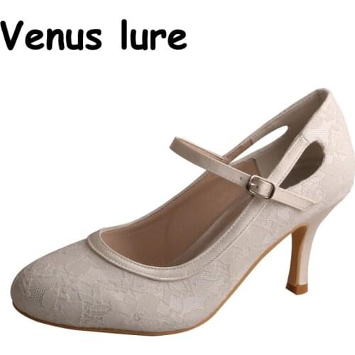 Mary Jane Closed Toe Cream Lace Shoes Off White Wedding Shoes for Bride lace