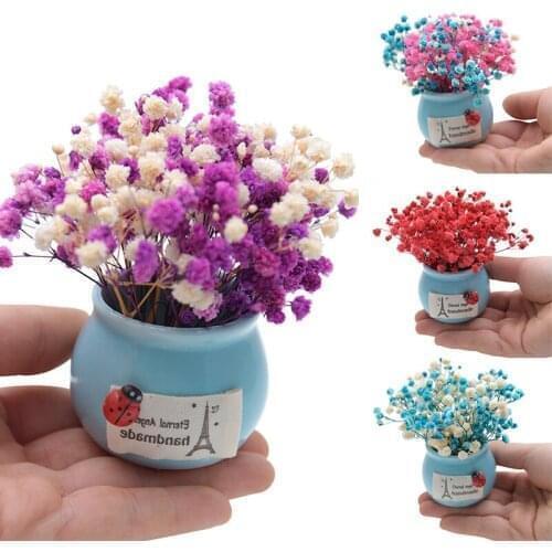 Creative Decorative Flowers Simulation Resin Gypsophila With Small Vase Home Potted Ornaments
