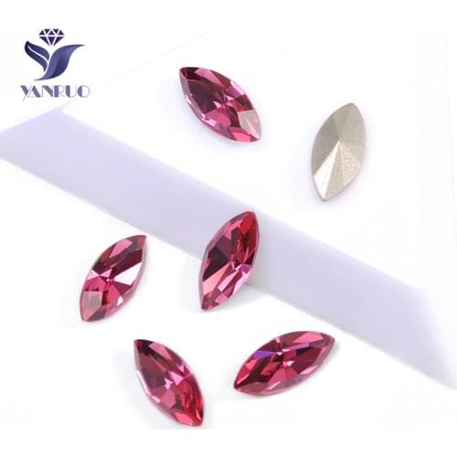 YANRUO 4200 Navette Rose Sewn Rhinestones Silver Gold Strass Claws Glass Craft DIY Crystal Rhinestones For Clothes