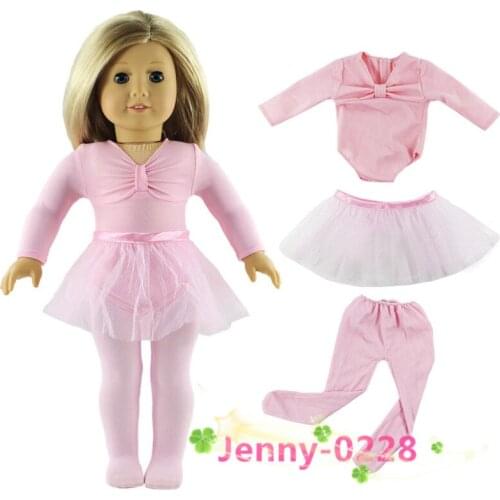 Hot Pink Ballet Dress 3in1 Set Doll Clothes Top+skirt+tights for 18" American Doll