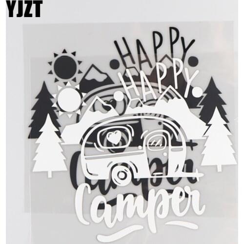 YJZT 17.4×15.5CM HAPPY Camper Car Sticker Vinyl Decal Creative Landscape Design Black/Silver 4C-0542