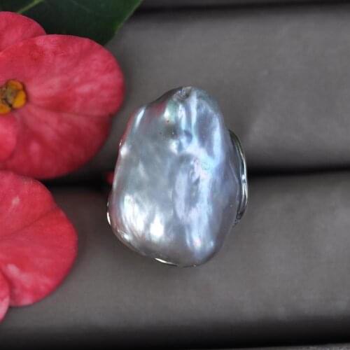 Z11452 Handmade 25mm Gray Baroque Reborn KESHI Pearl Ring