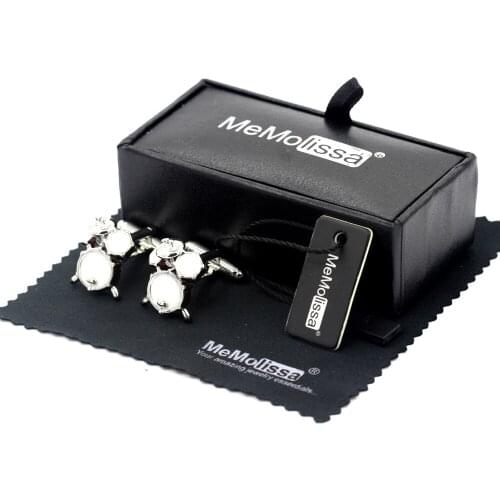 MeMolissa Display Box Cufflinks Music Cufflinks Drum Design Silvery White Red Cuff Links for Men Free Tag & Wipe Cloth