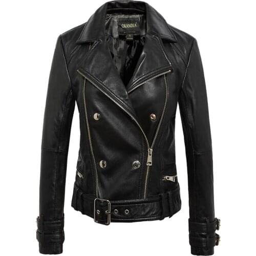 Women Free shipping, fashion genuine leather jackets.plus size sheepskin jacket,soft street jacket.biker coat,black