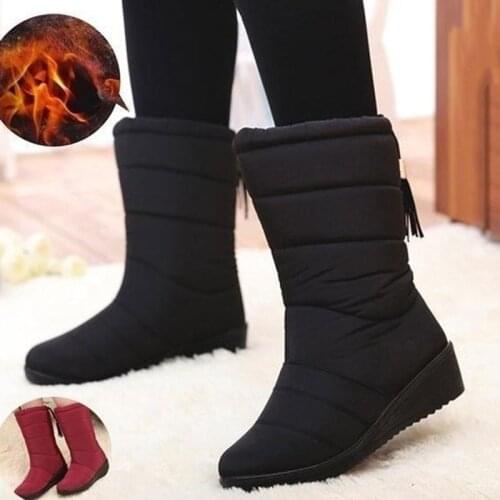 Women Snowboots Keep Warm Plus Size Solid Color Wedge Female Winter Shoes Plush Slip On Striped 2020 New