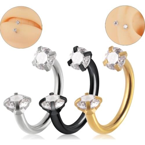 1 PC Surgical Steel Round Zircon Circular Bead Ring with Internally Thread Horseshoe Ear Tragus Cartilage Earring