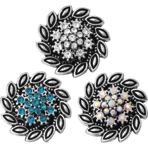 10pcs/lot New Snap Jewelry Vintage Rhinestone Flower Snap Buttons Fit 18mm Metal Snap Button Bracelet Bangles