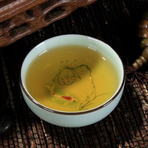 2pcs/set or 6pcs/set Celadon Handmade Porcelain Kungfu Tea Cup Lotus Fish Teacups Kitchen Puer Teaware Tool