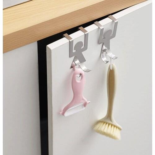 2Pc Stainless Steel Storage Rack for Kitchen Lovers Shaped Hooks Hanger Clothes Towel Cartoon Home Cabinet Door Hanger Rack Tool